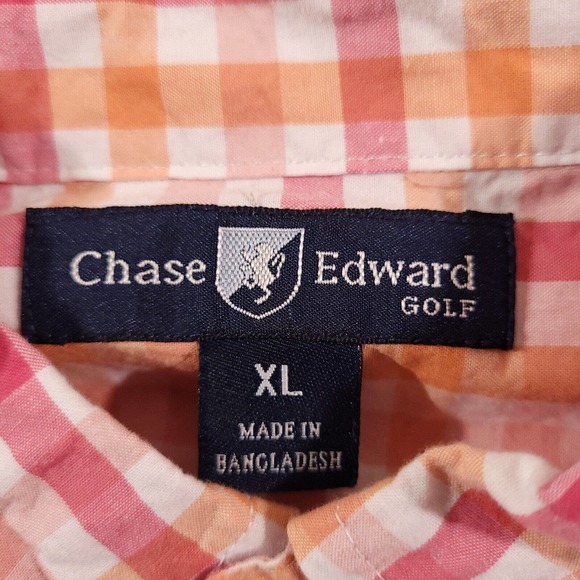 Chase Edward Shirt Mens Extra Large Pink Plaid Woven Button Up Pockets‎ Golf - Picture 2 of 10
